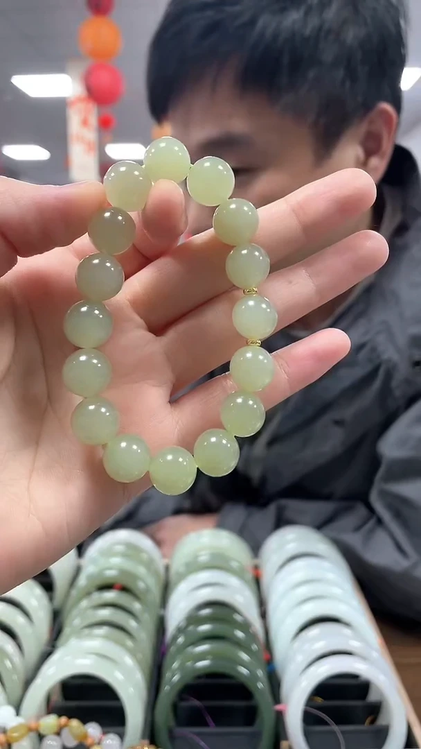 【闪购商品】和田玉手链未镶嵌翠胶猫卡12手串一条