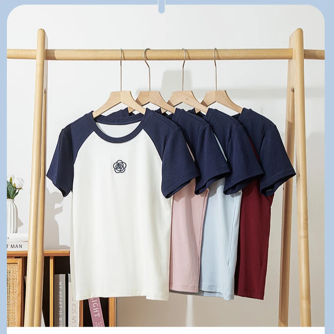 以凡推荐 女士T恤山茶花短袖2593