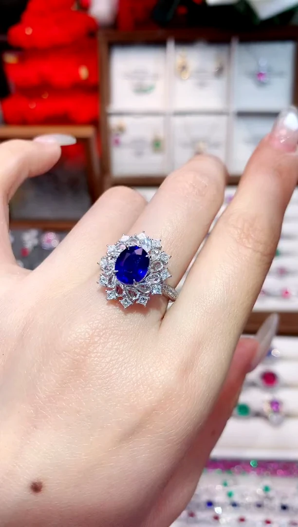 戒指蓝宝石18K金镶嵌2.56ct/天然宝石/七天无理由