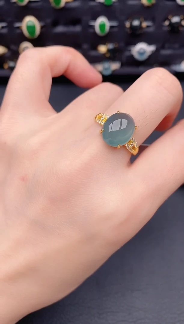 银S925镶嵌戒指翡翠天然a货翡翠153