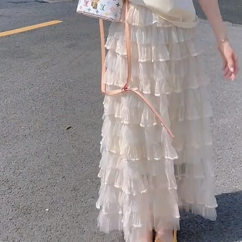 【花花定制】法式浪漫氛围感网纱拼接蛋糕裙时尚百搭显瘦半身裙