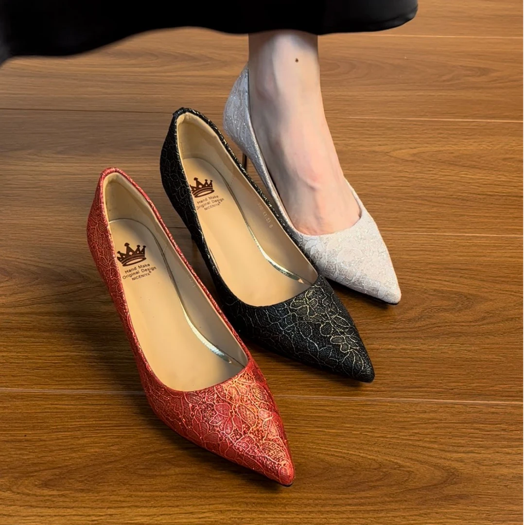 6CM格利特手工高端轻奢气质女士高跟鞋细跟新款尖头金属跟百搭