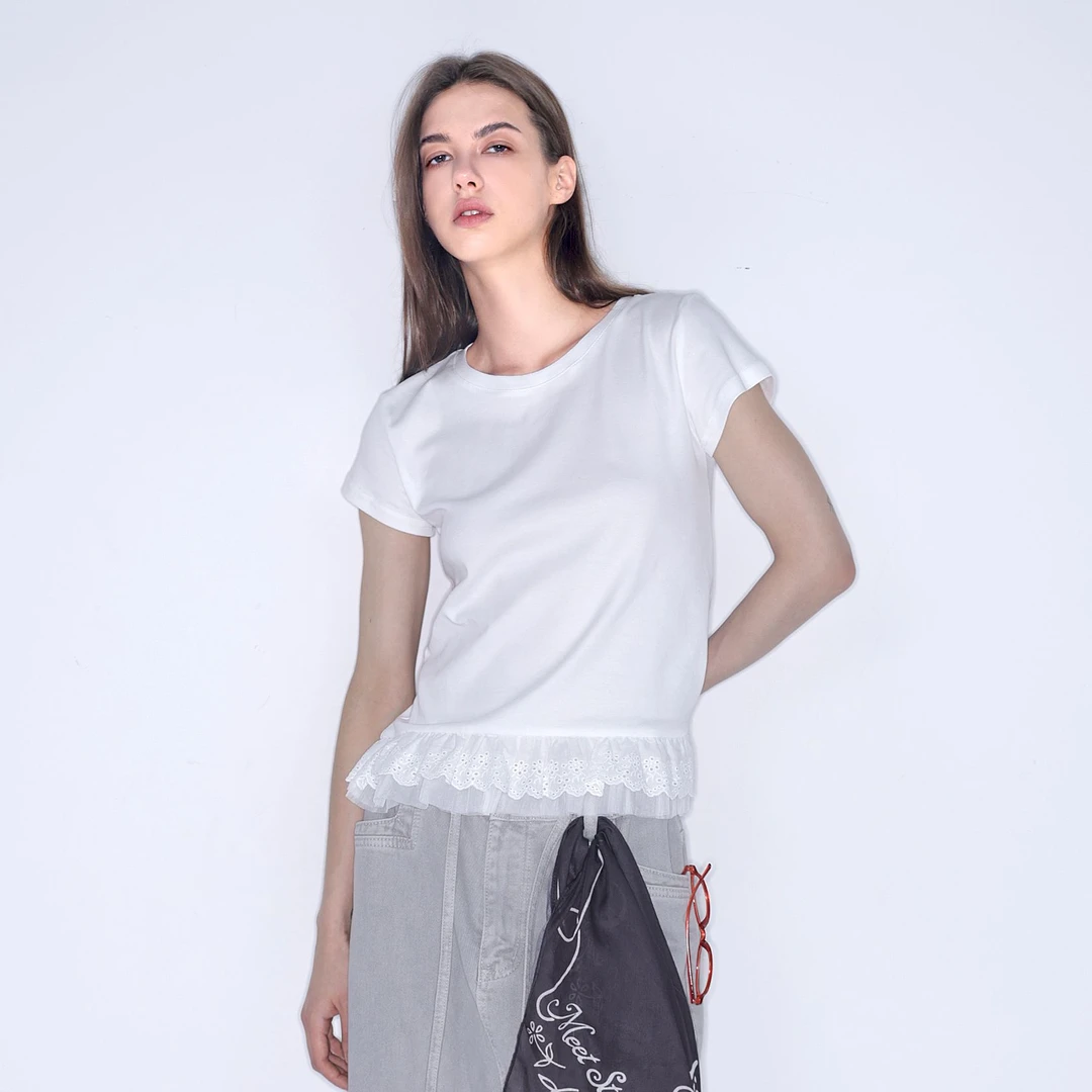 DNCY蕾丝花边下摆T恤DA52300064