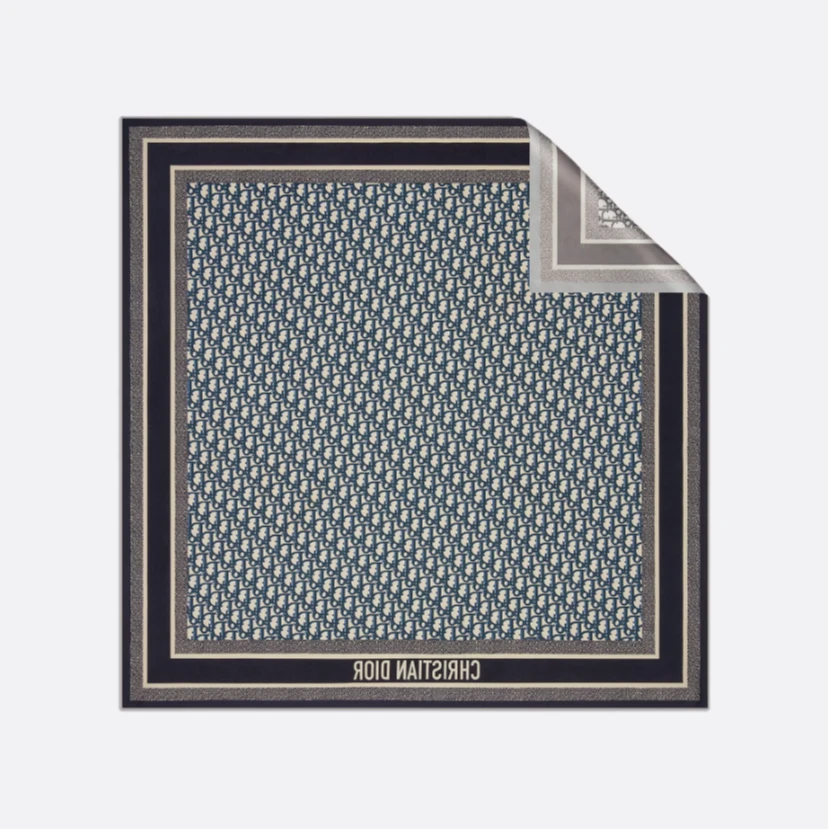 未使用 DIOR/迪奥 【念念特价】 90 双面方巾 灰色/海军蓝
