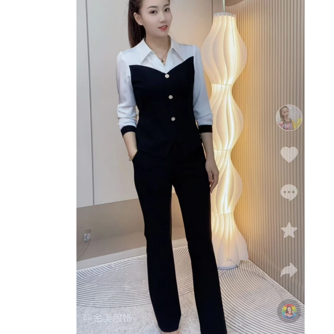 《金美推荐》 2025新款时尚轻奢气质高雅修身显瘦长裤套装