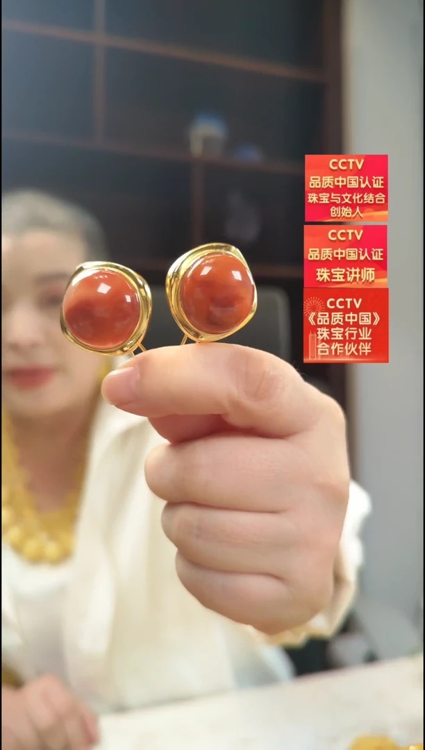 银S925镶嵌南红玛瑙耳饰耳环