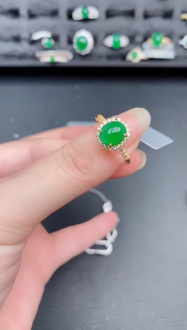 银S925镶嵌戒指翡翠天然a货翡翠186