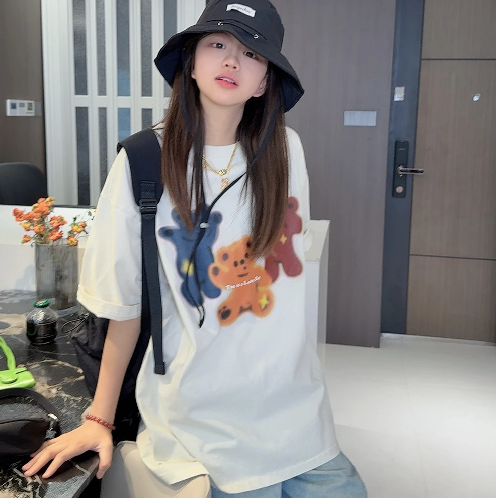 TTY青少年装   2025夏季宽松小熊数码直喷印花圆领短袖T恤279262