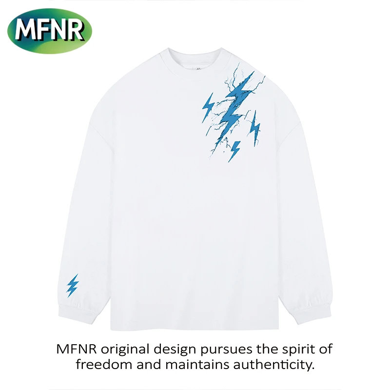 美式潮牌设计感闪电印花长袖T恤男女秋季百搭320G重磅纯棉打底衫