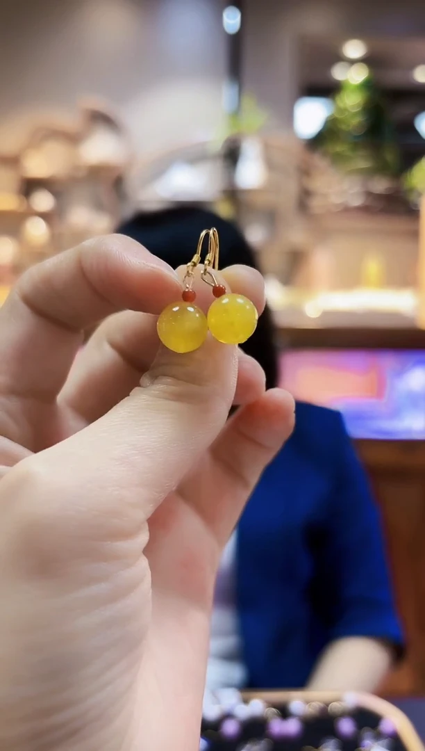 琥珀银S925镶嵌耳饰耳钉