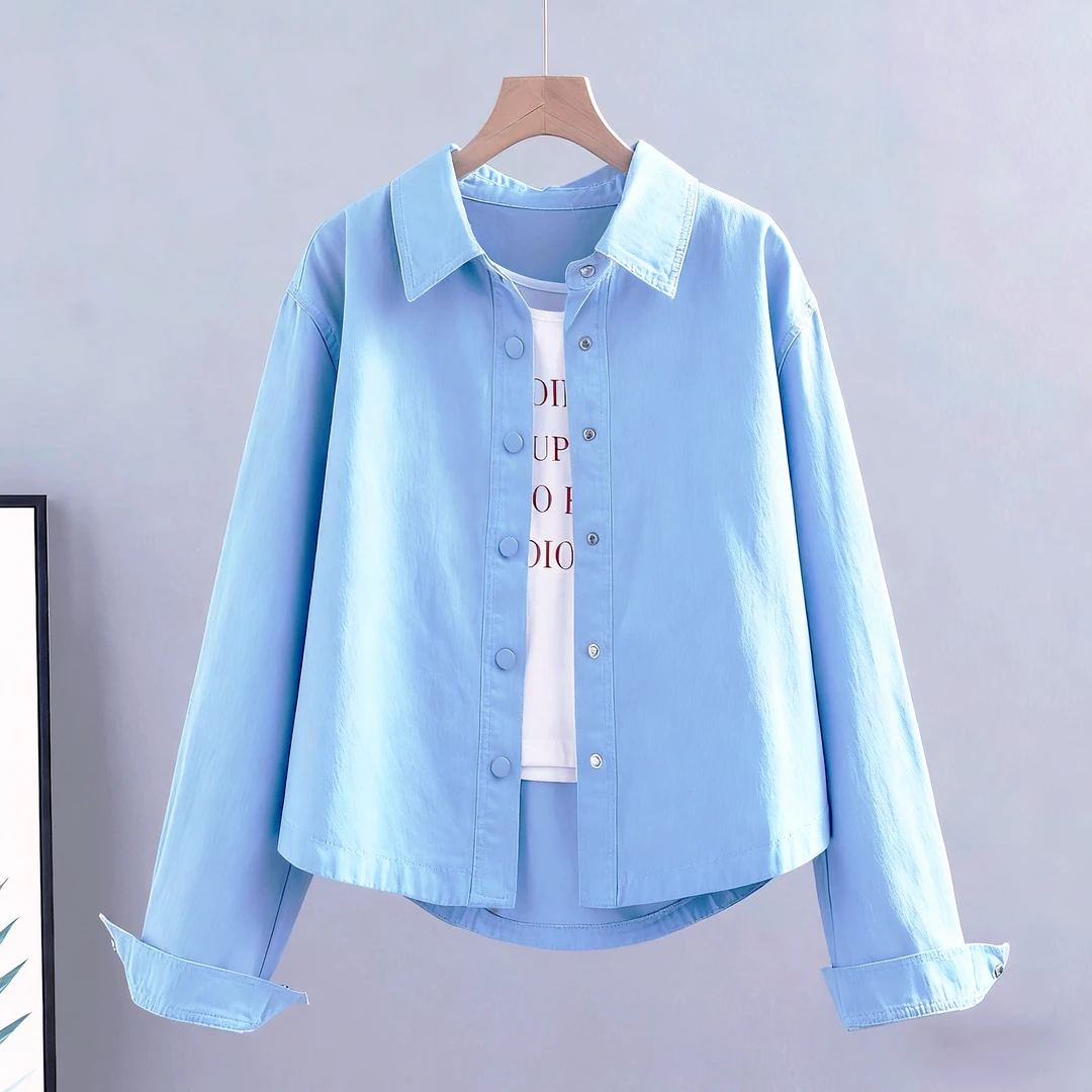 短款纯棉牛仔外套女春秋季新款韩版宽松百搭长袖衬衫工装夹克上衣