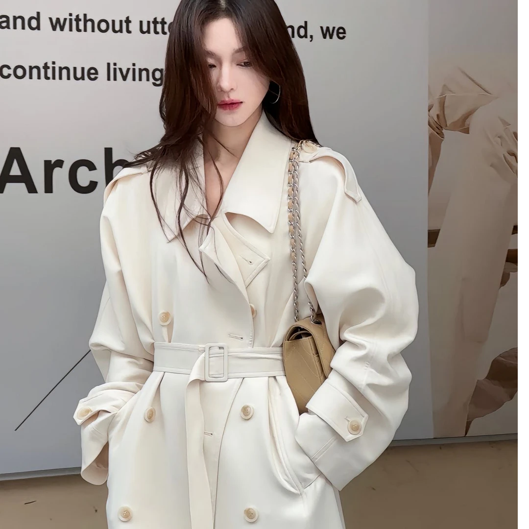 2025春秋季新款白色风衣外套女中长款高级感休闲韩小个子宽松大衣