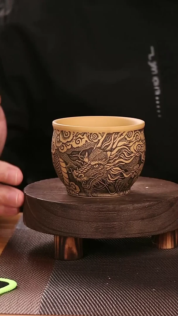 茶杯紫砂紫砂刻绘主人杯龙行天下