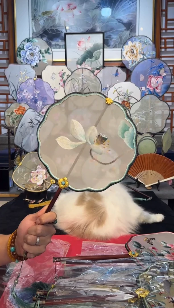 扇子纯手工苏绣团扇 买一送一