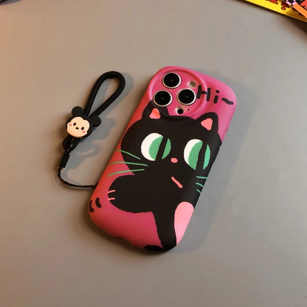 ins可爱大黑猫适用苹果17promax手机壳16防摔15卡通14创意13软壳