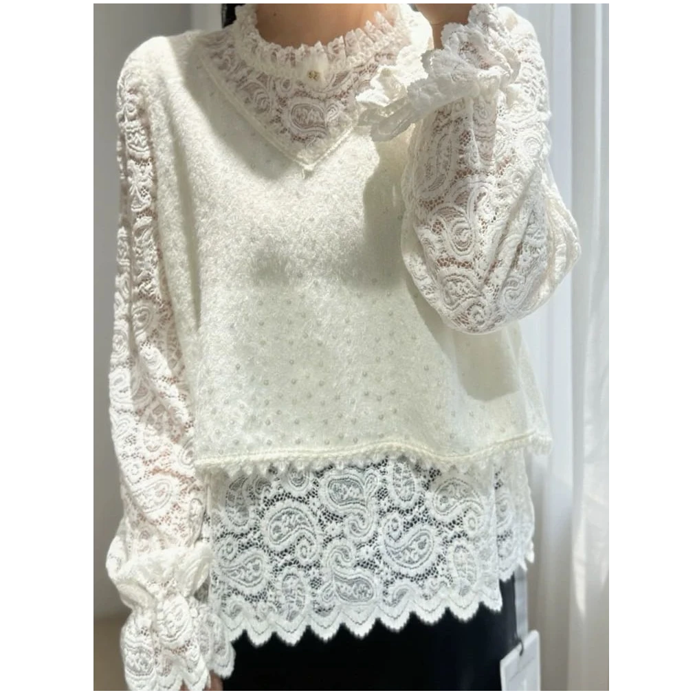 【苏苏精选】702 秋冬新款韩系超好看独特超火真两件蕾丝衫女