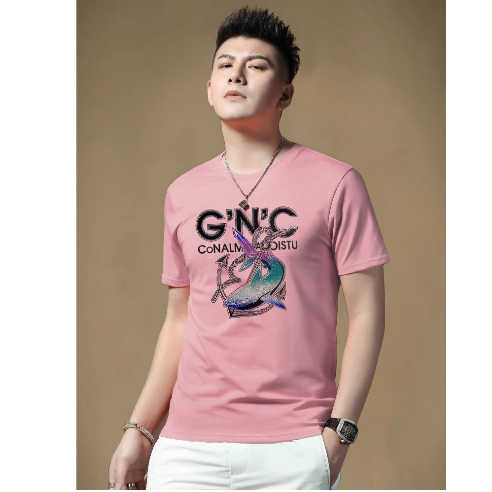 富比莫维夏季新款烫钻薄款高端休闲短袖T恤男冰丝上衣潮牌男款