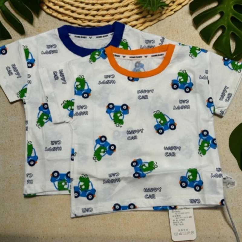 夏季吸湿排汗短袖印花T恤小童夏款蓝橙