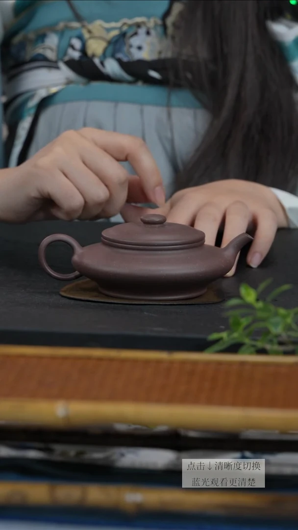 茶壶紫砂紫泥虚扁壶
