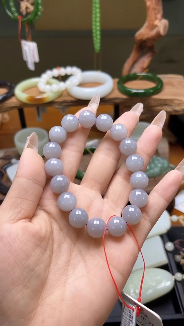 未镶嵌手串和田玉卡12青海烟紫 圆珠