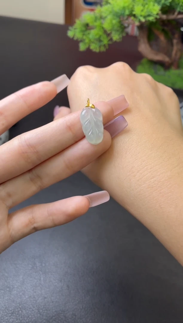 吊坠(不含链)18K金镶嵌翡翠吊坠（配皮绳！）