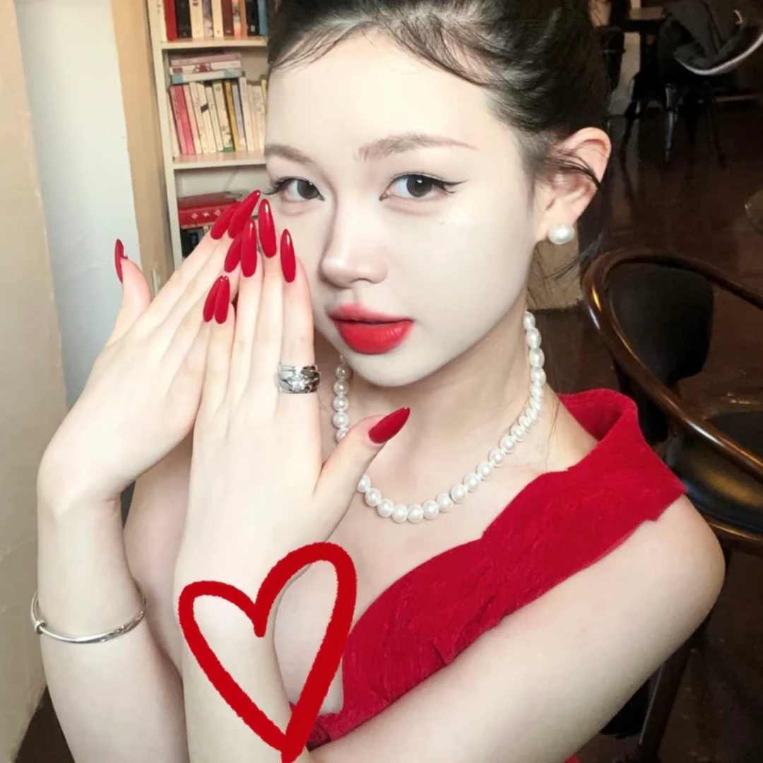 【可定制甲型】正大红色纯色纯手工穿戴甲美甲高级显白新年美甲甲片