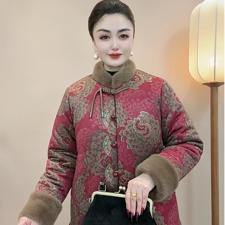 苏杭丝雅[升级版]新中式盘扣加棉加绒加厚中老年洋气保暖气质冬款