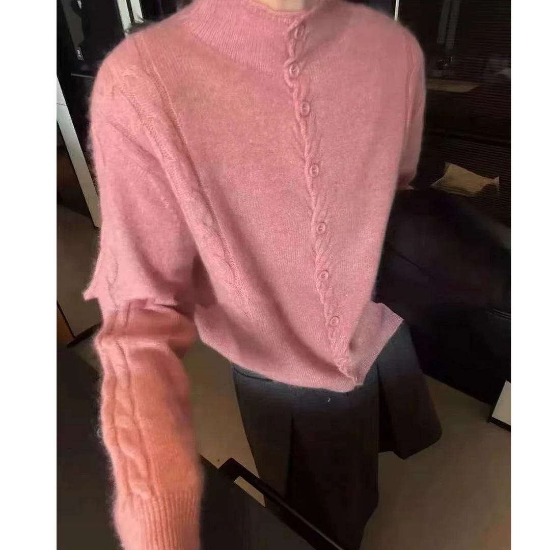 全毛羊毛衫打底衫保暖落肩袖长袖原宿风女针织