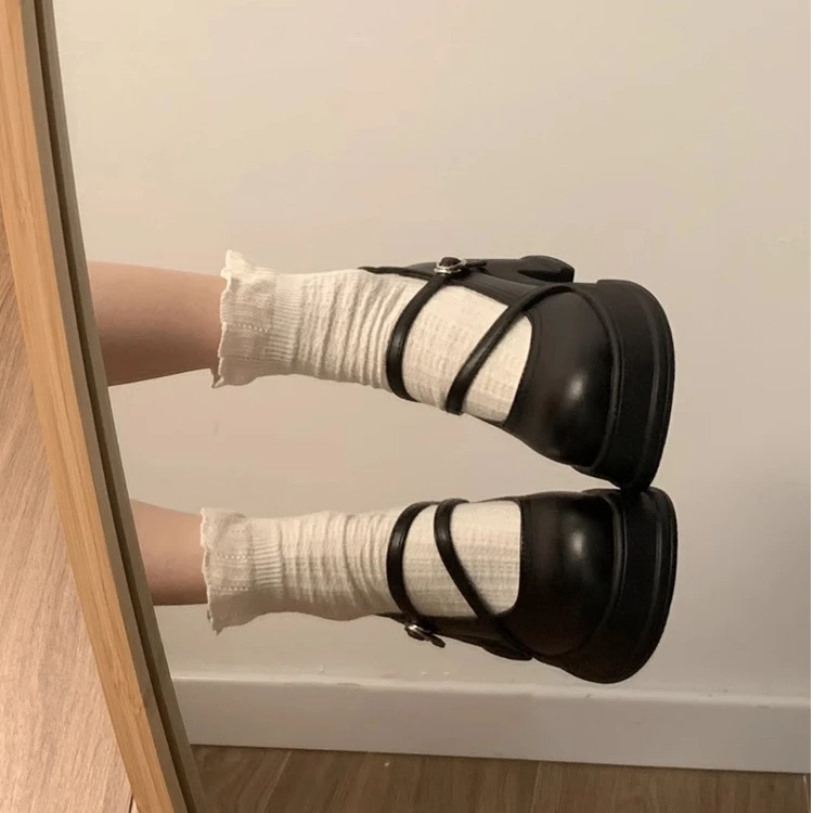 黑色圆头高跟厚底小皮鞋子女款爆款2025新款日系复古法式玛丽珍鞋