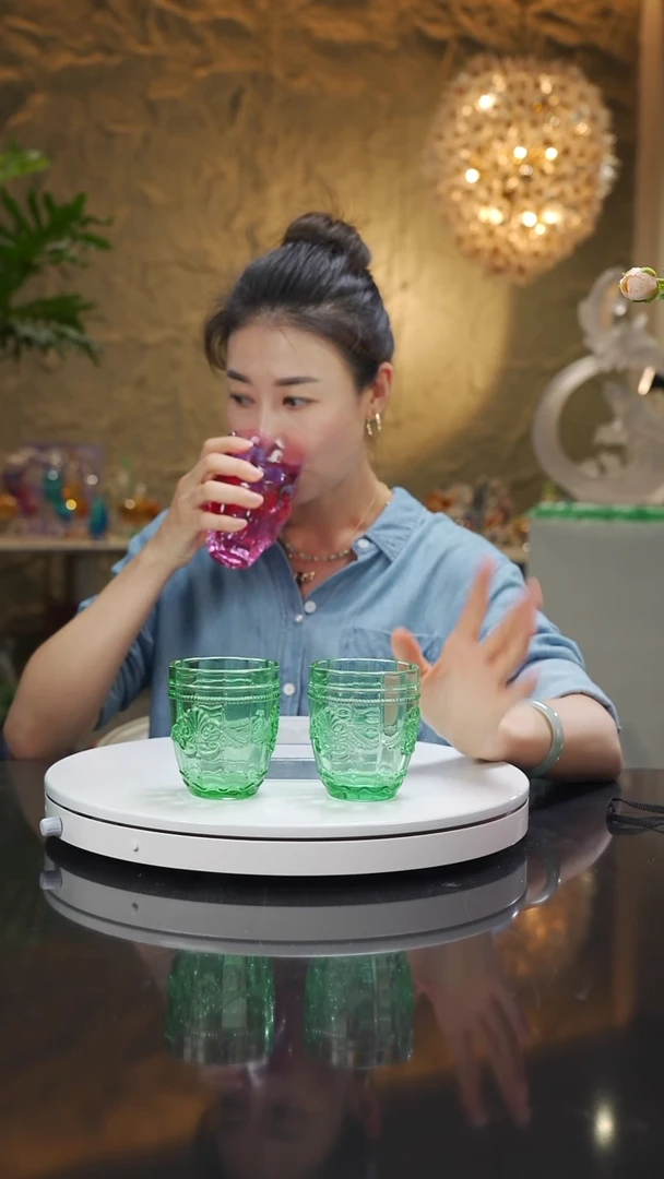 琉璃手工艺品福利浅绿水杯一套八只