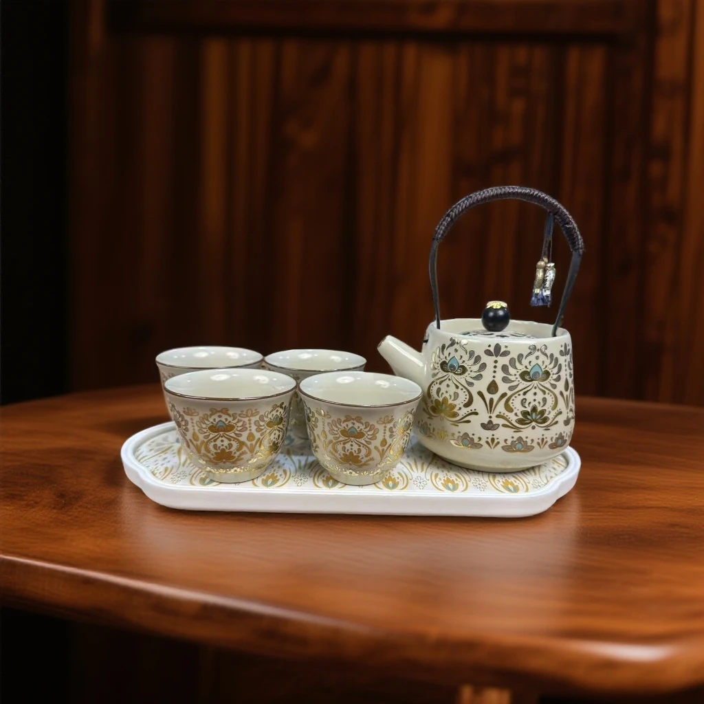 山海明珠（金）一壶四杯+茶盘家用茶具
