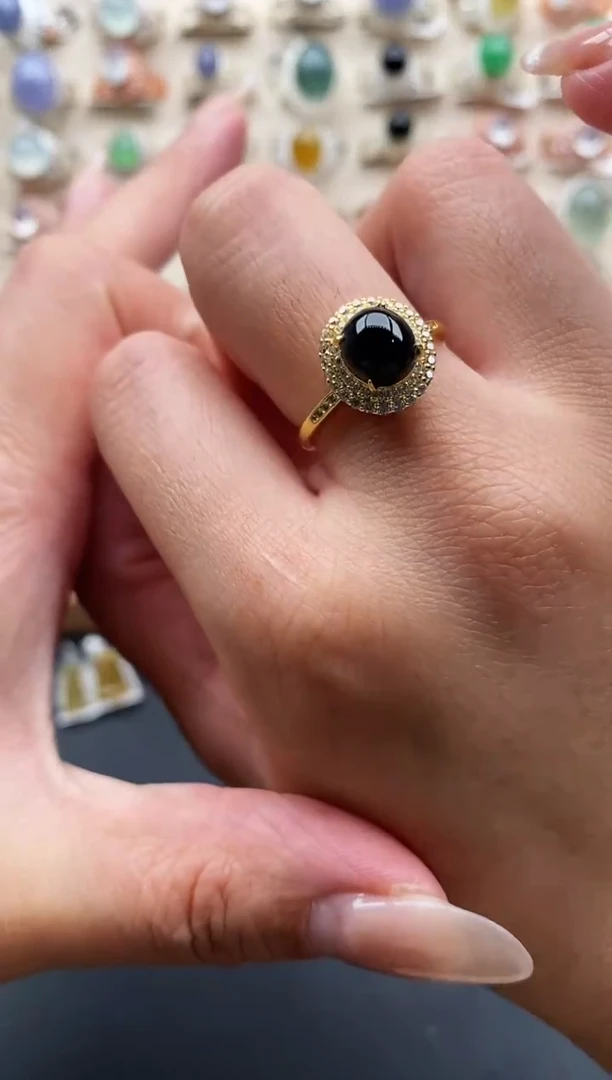 银S925镶嵌戒指翡翠缅甸天然A货翡翠1  7-1