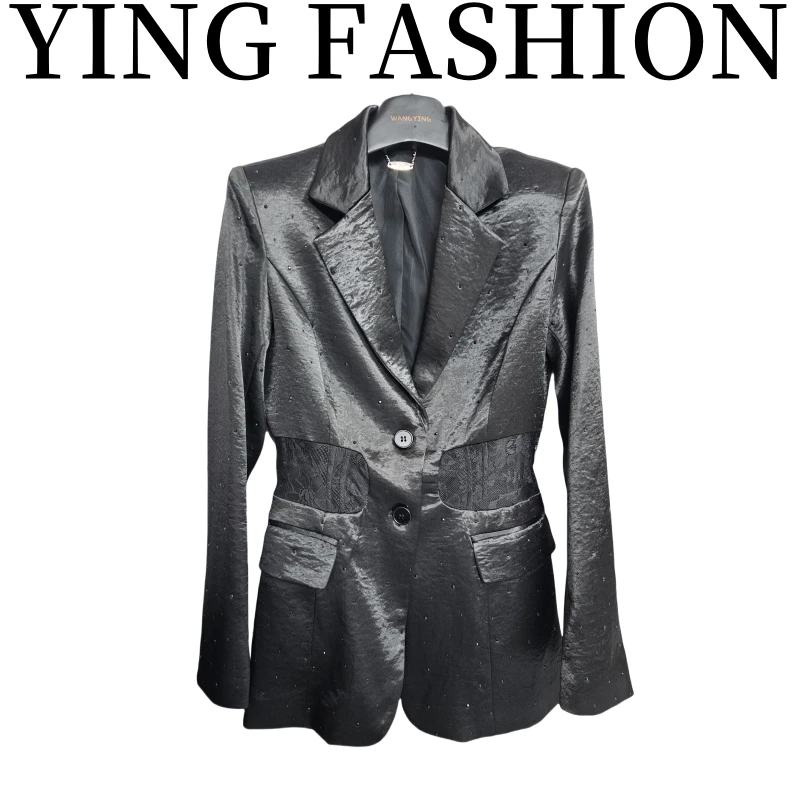 【YING FASHION】莹老板-时尚气质镂空蕾丝西装外套 8020135 1031