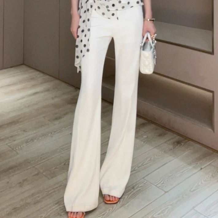 【琦哥专属】夏季高级透气丝滑显腿细白色微喇叭裤35107