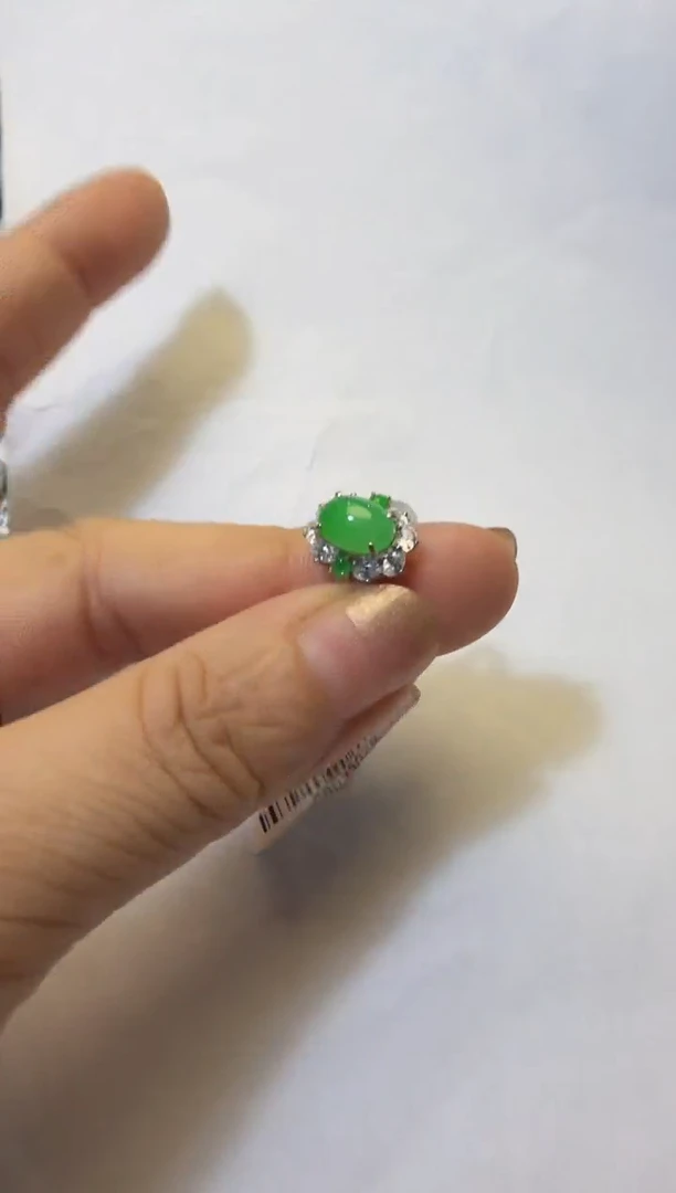 银S925镶嵌戒指翡翠925银镶缅甸A货翡翠戒指