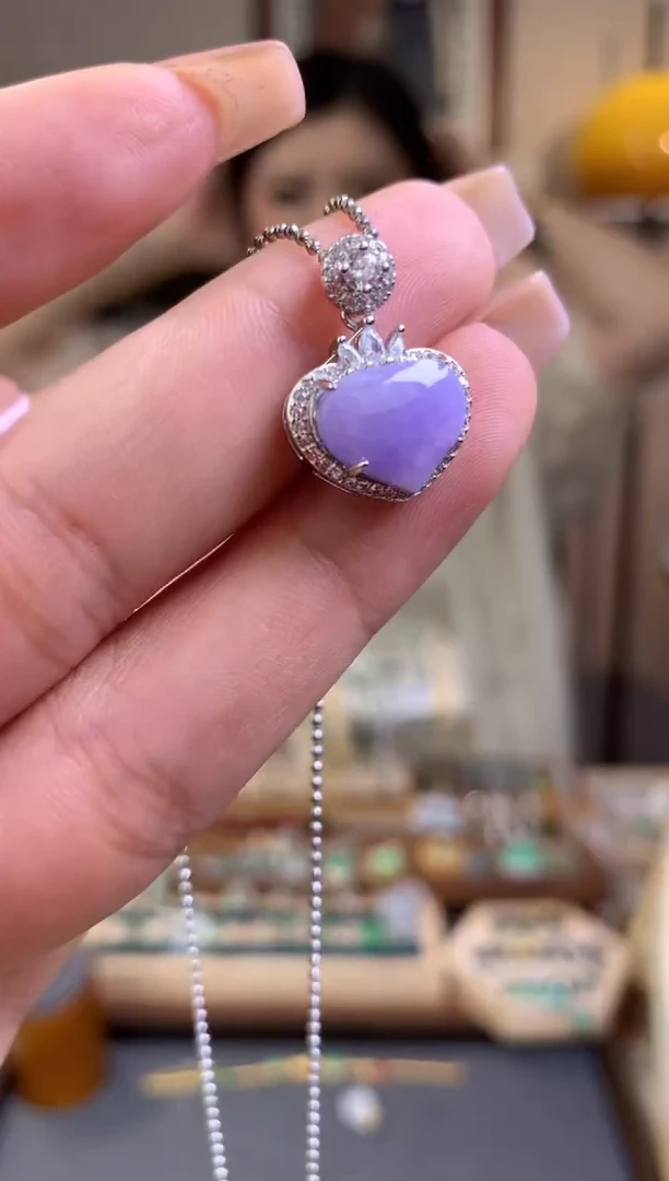 翡翠银S925镶嵌吊坠(不含链)【挽石珠宝】爱心