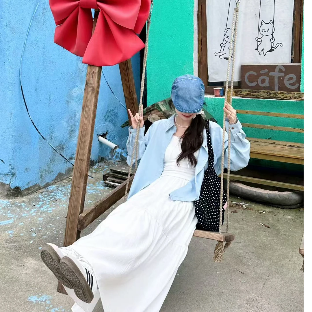 韩系穿搭一整套女2025年春季新款高级感衬衫上衣吊带半身裙三件套