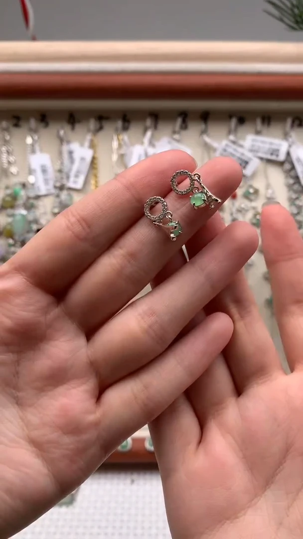 银S925镶嵌戒指翡翠耳饰11