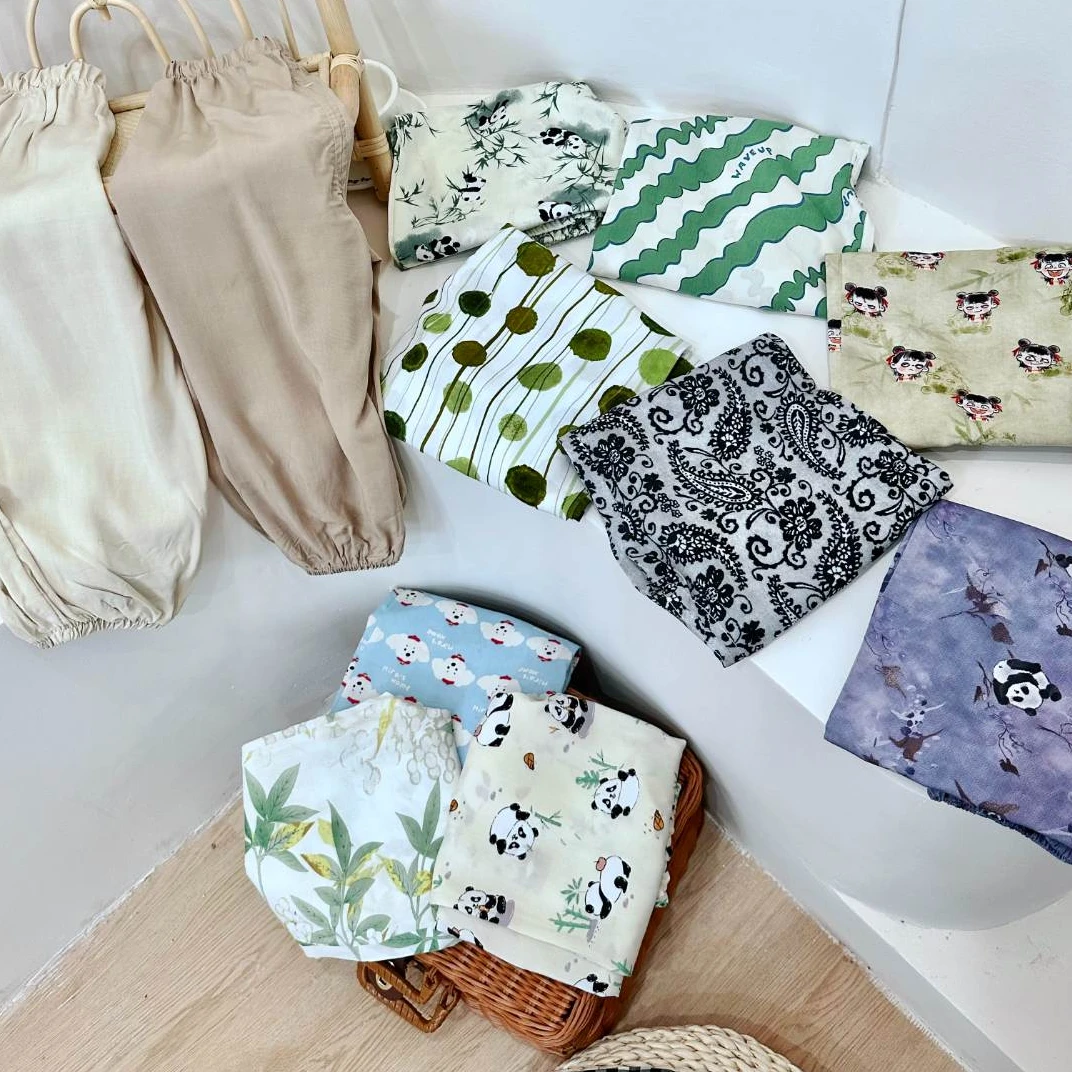 总花色儿童人造棉绵绸长裤防蚊裤夏季轻薄透气男女儿童垂感休闲裤