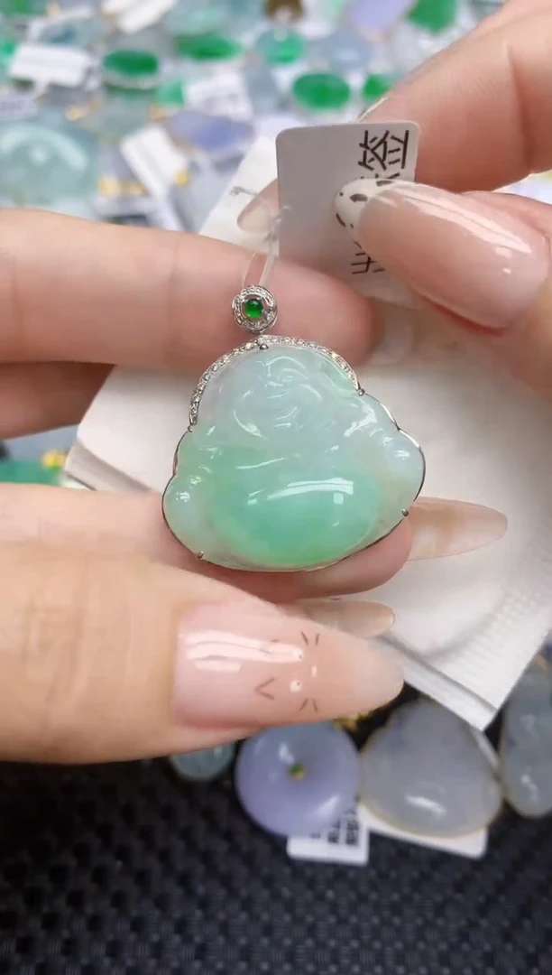 翡翠18K金镶嵌颈饰554   天然翡翠A货