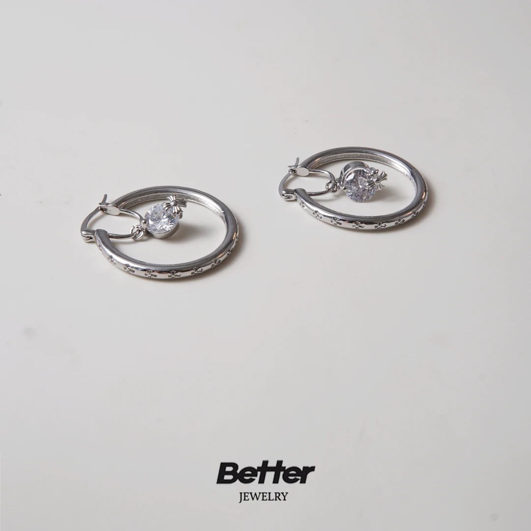 铜合金合成锆石耳饰 TB517 单锆十字架耳钉