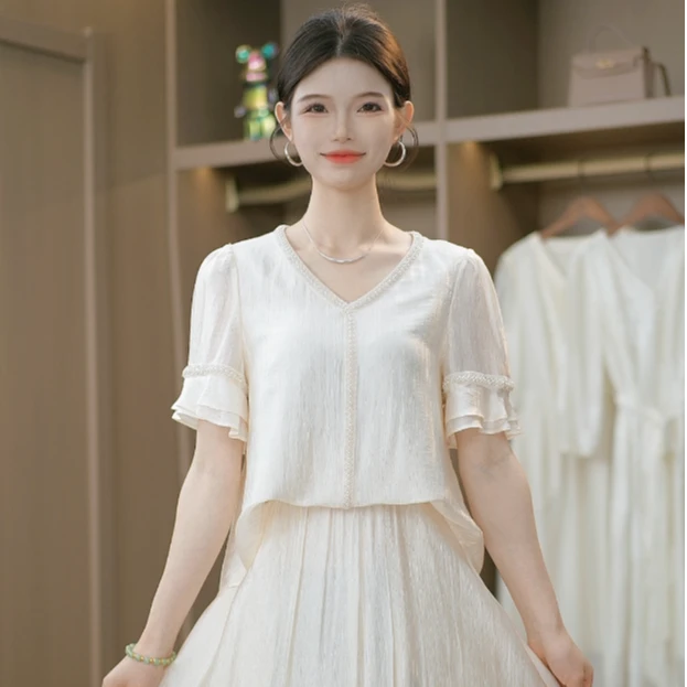 夏季时尚女神修身洋气百搭休闲显瘦减龄半身裙两件套套装M-4XL