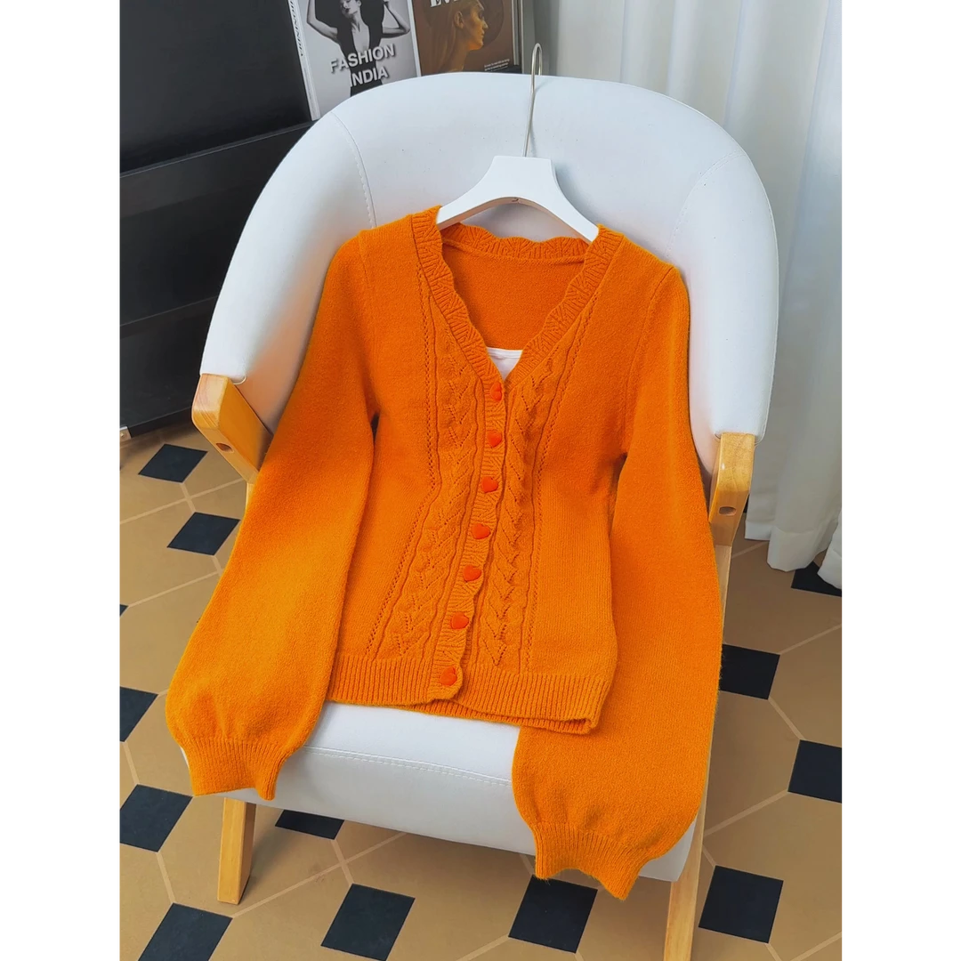 2025早秋季韩系镂空钩花长袖针织衫开衫毛衣外套女修身显瘦小上衣