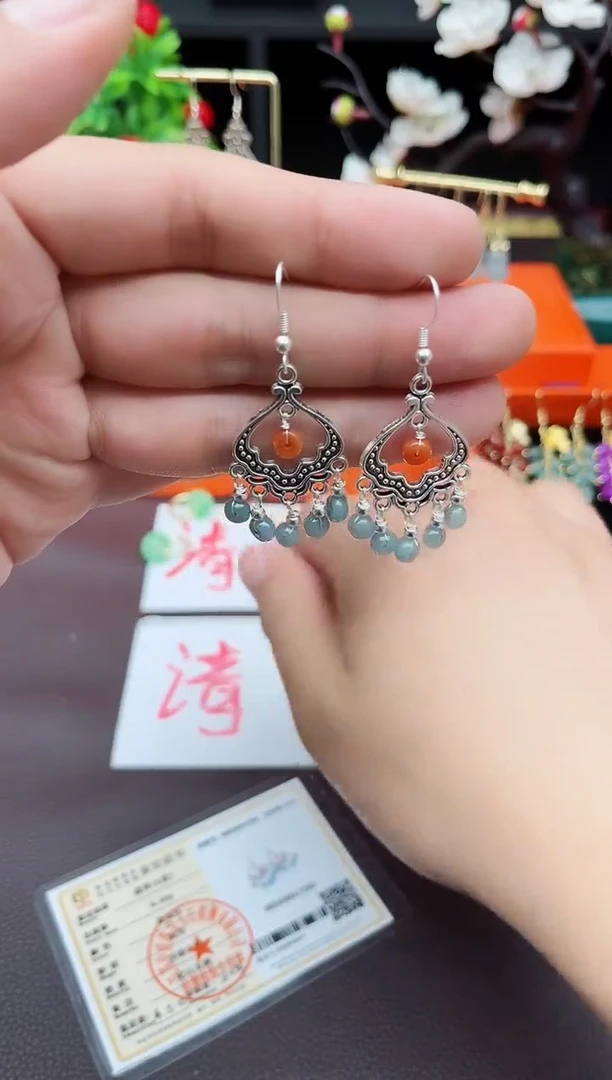 翡翠银S925镶嵌耳饰432000