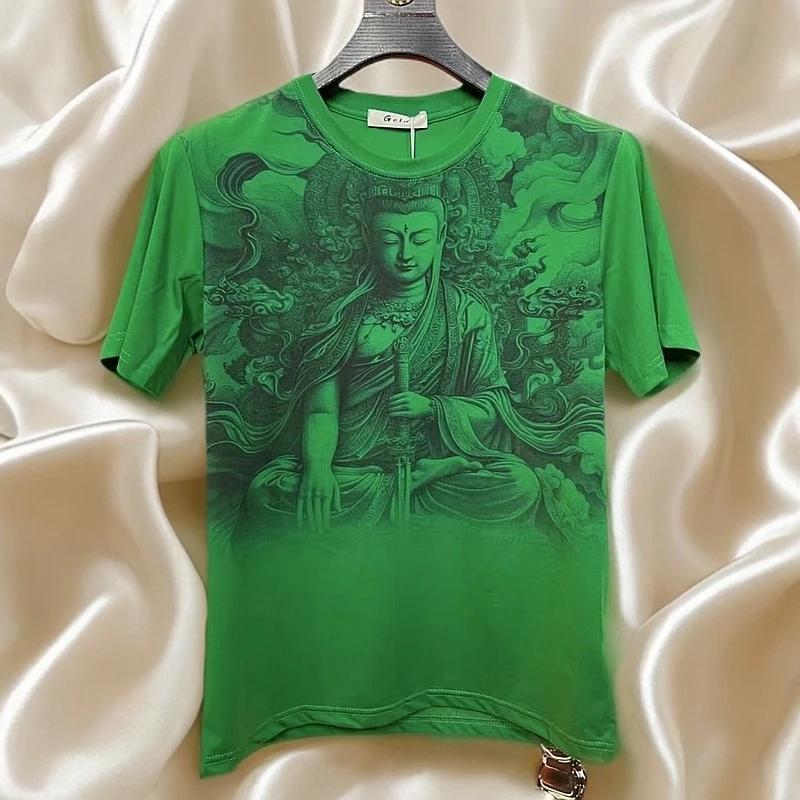 潮牌2025春秋款男女同款体恤半袖时尚百搭情侣短袖T恤-7777佛圆领