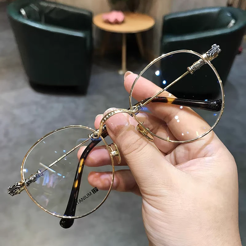 罗心眼镜框架钛BUBBA复古百搭圆形金丝边银饰男女配近视蓝光变色