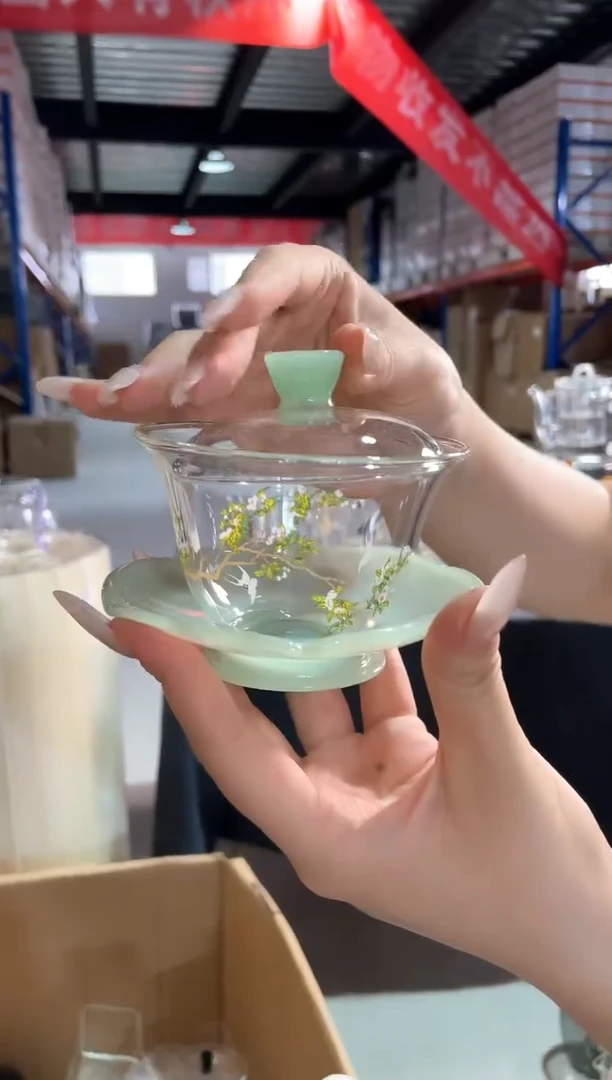 九河芙蕖盖碗梨花白燕绿