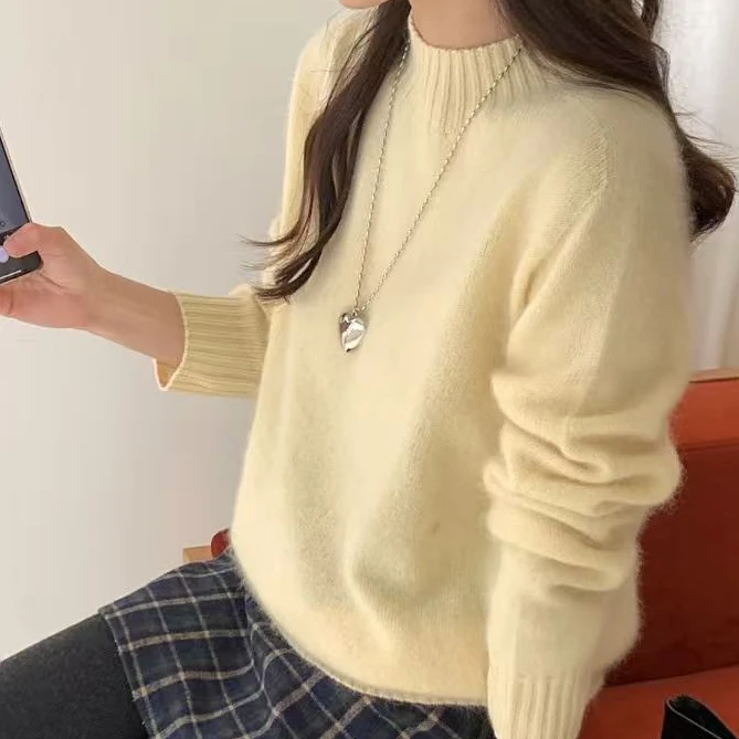 【十一甄选】半高领拉绒短绒打底衫
