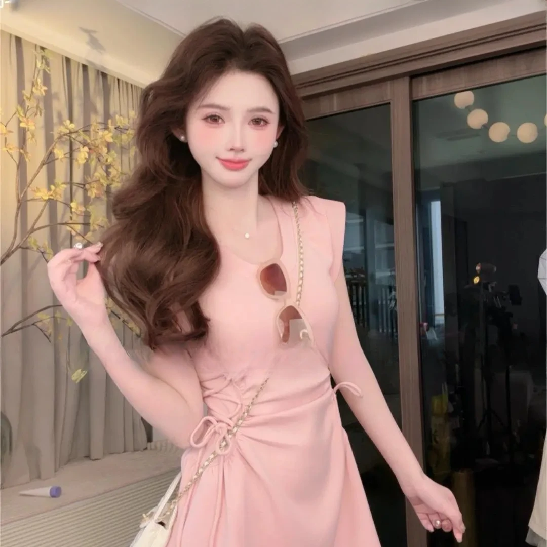 《小雨》夏季新款气质褶皱收腰修身短款连衣裙