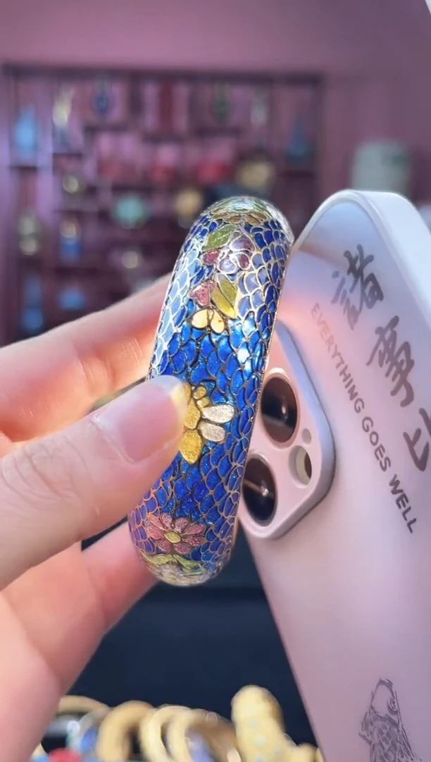 非遗技艺景泰蓝脱胎手镯 宝蓝色